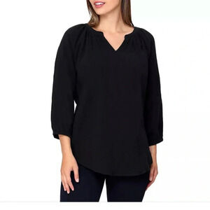 Nicole Miller Notch Neck Raglan Sleeve Top Cotton Gauze Tunic Blouse